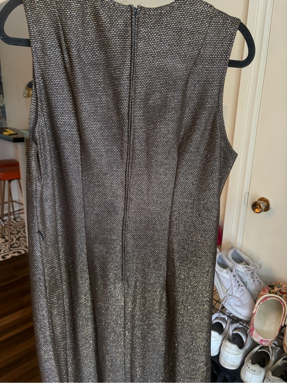 Vintage 70s Black Metallic Maxi Dress with Gold Belt - Picture 9 of 15